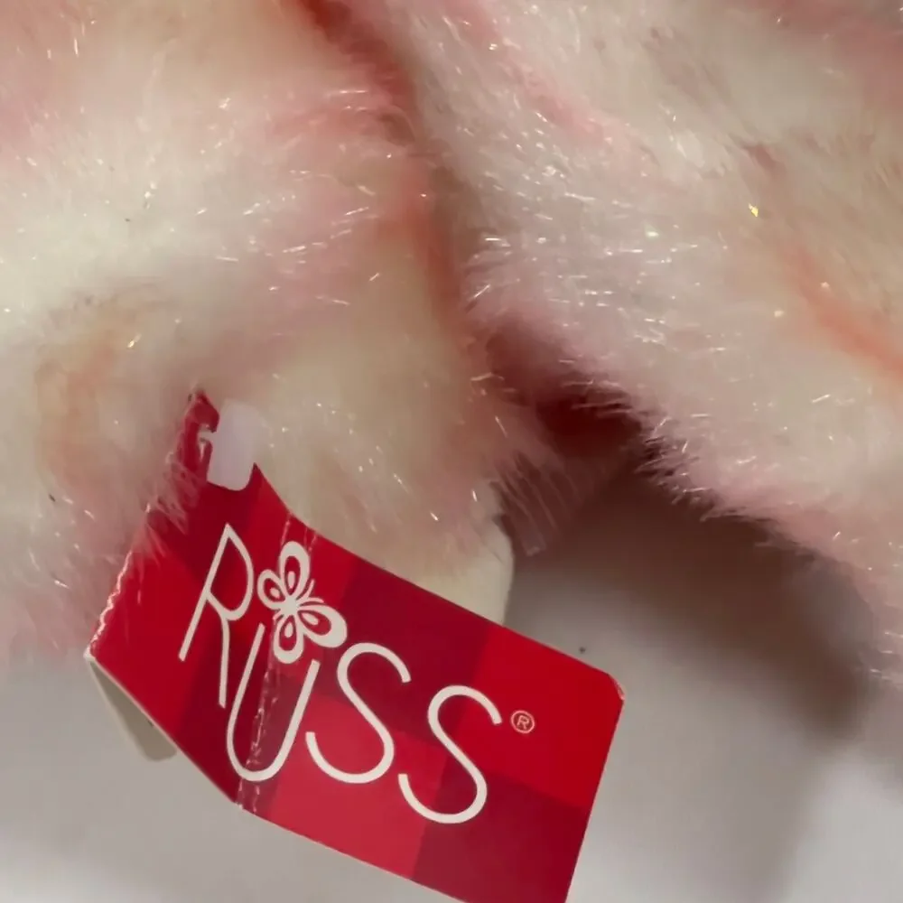 Russ Berrie Taffie Bear Pink & Cream Sparkly Fur Plush Toy Machine Washable 9